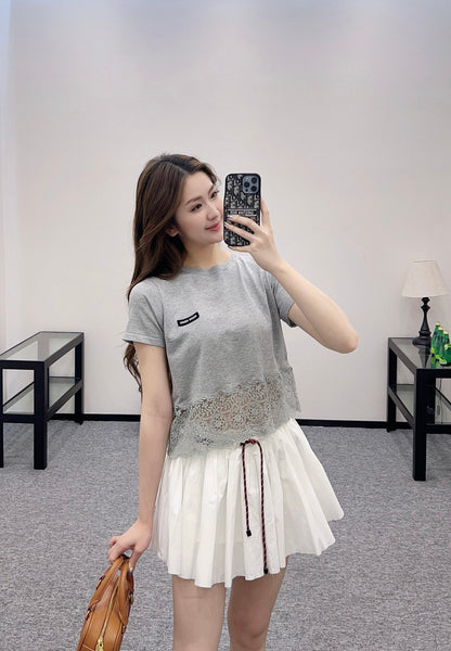 Mi*mi*♥2025 new products are on sale Silk wool lace patchwork knitted top