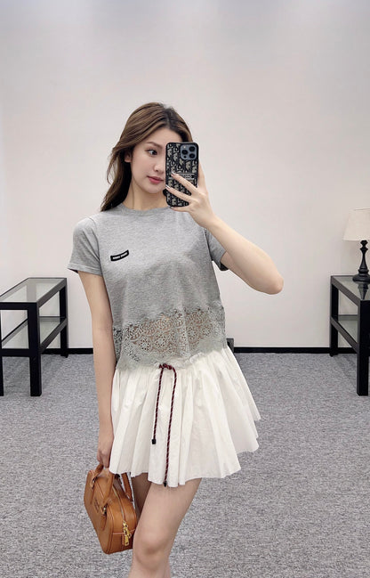 Mi*mi*♥2025 new products are on sale Silk wool lace patchwork knitted top