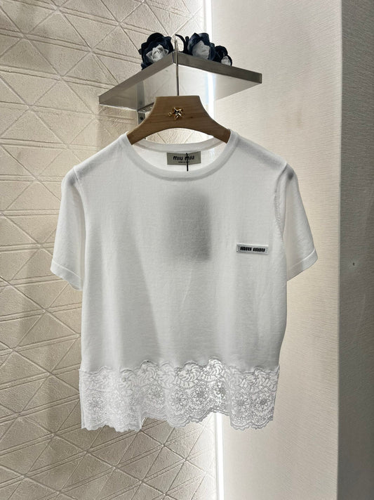 Mi*mi*♥2025 new products are on sale Silk wool lace patchwork knitted top