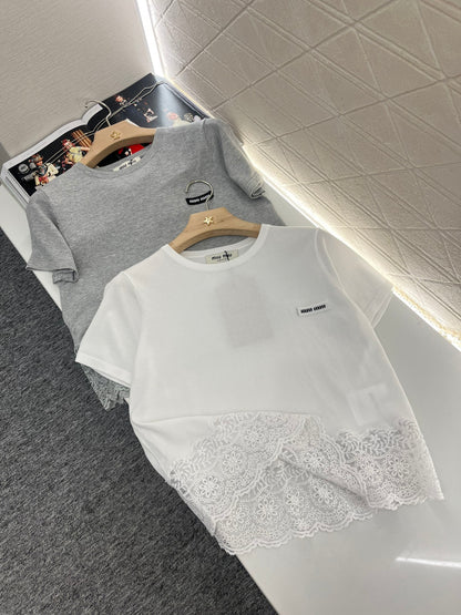 Mi*mi*♥2025 new products are on sale Silk wool lace patchwork knitted top