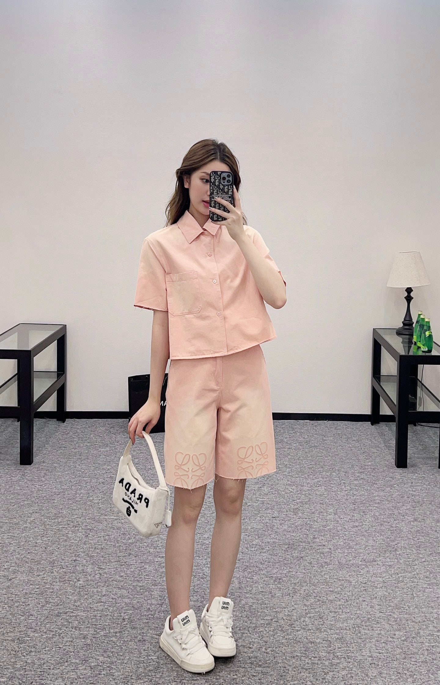 L*♥2025 new products are on sale Denim gradient shirt and shorts set