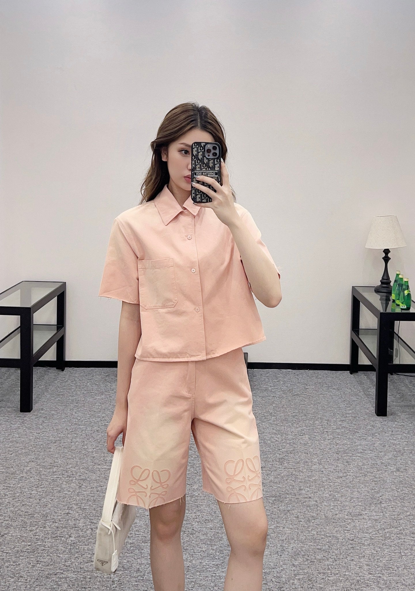 L*♥2025 new products are on sale Denim gradient shirt and shorts set