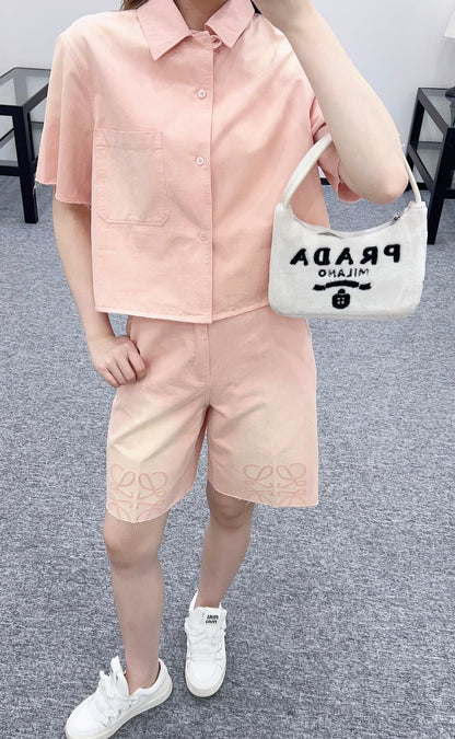 L*♥2025 new products are on sale Denim gradient shirt and shorts set