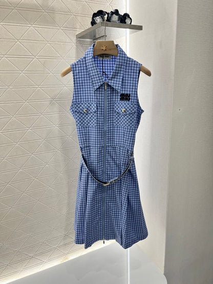 Mi*mi*♥2025 new products are on sale Sleeveless plaid belt dress