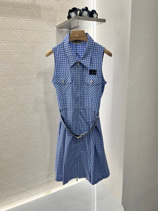 Mi*mi*♥2025 new products are on sale Sleeveless plaid belt dress