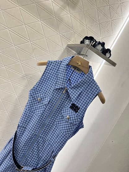 Mi*mi*♥2025 new products are on sale Sleeveless plaid belt dress