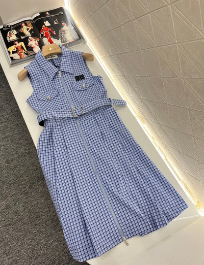 Mi*mi*♥2025 new products are on sale Sleeveless plaid belt dress