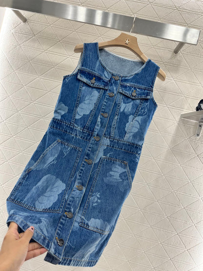 F*♥2025 new products are on sale Waist-hugging laser denim vest skirt