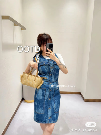 F*♥2025 new products are on sale Waist-hugging laser denim vest skirt