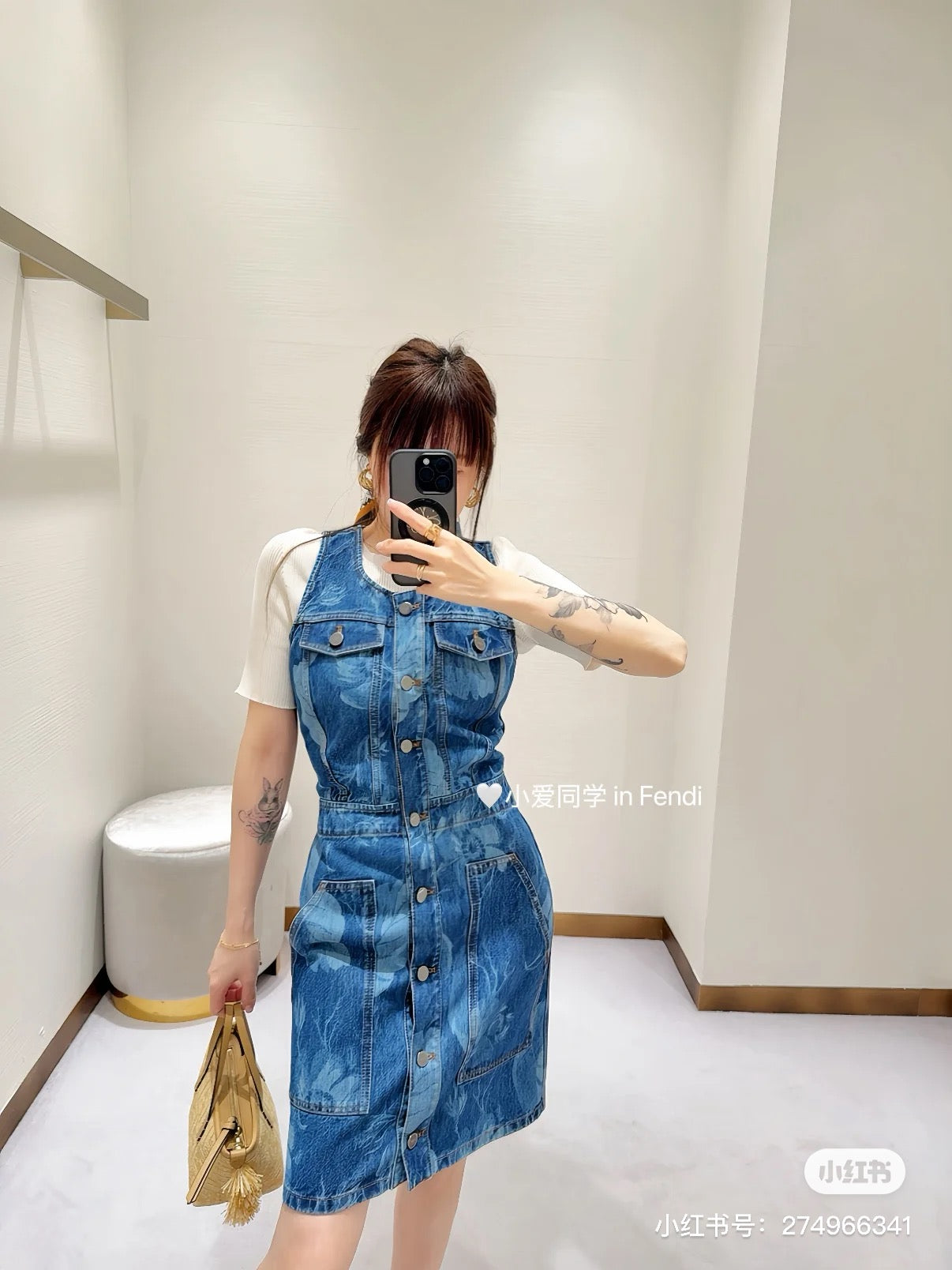 F*♥2025 new products are on sale Waist-hugging laser denim vest skirt