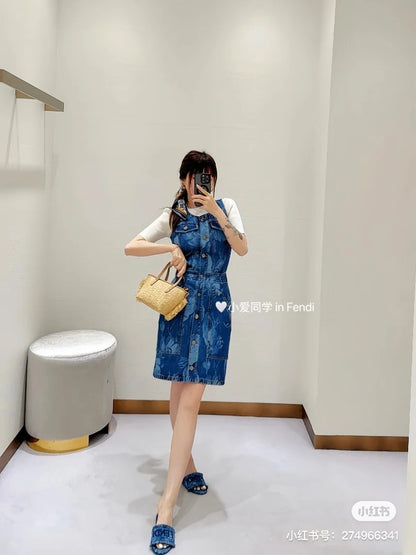 F*♥2025 new products are on sale Waist-hugging laser denim vest skirt