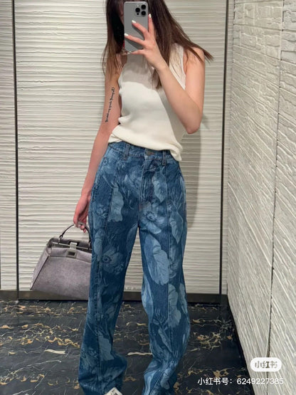F*♥2025 new products are on sale Denim laser straight pants