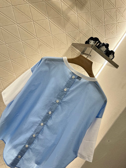 G*♥2025 new products are on sale Round neck patchwork shirt