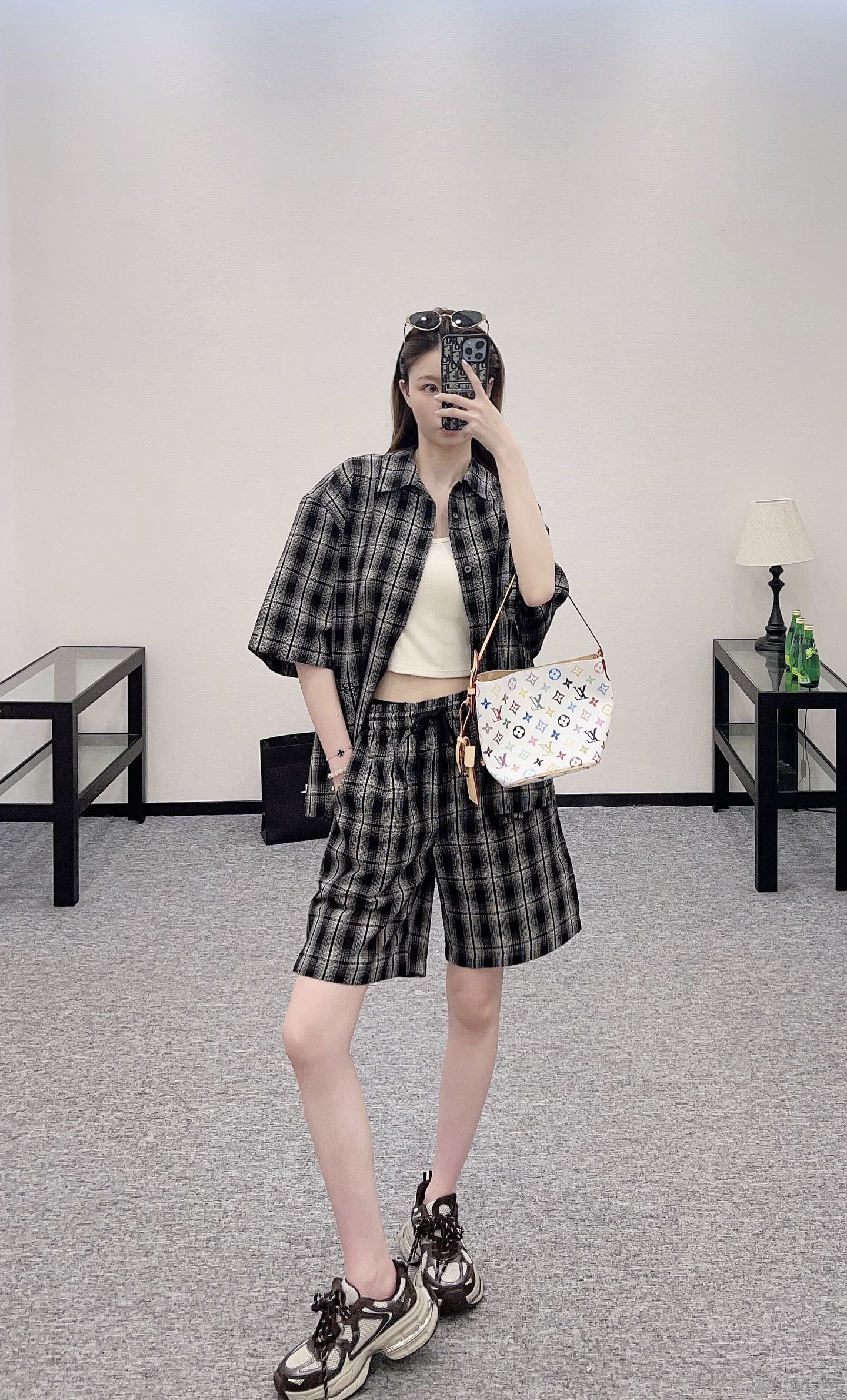 L*♥2025 new products on sale Plaid short-sleeved shirt and shorts set