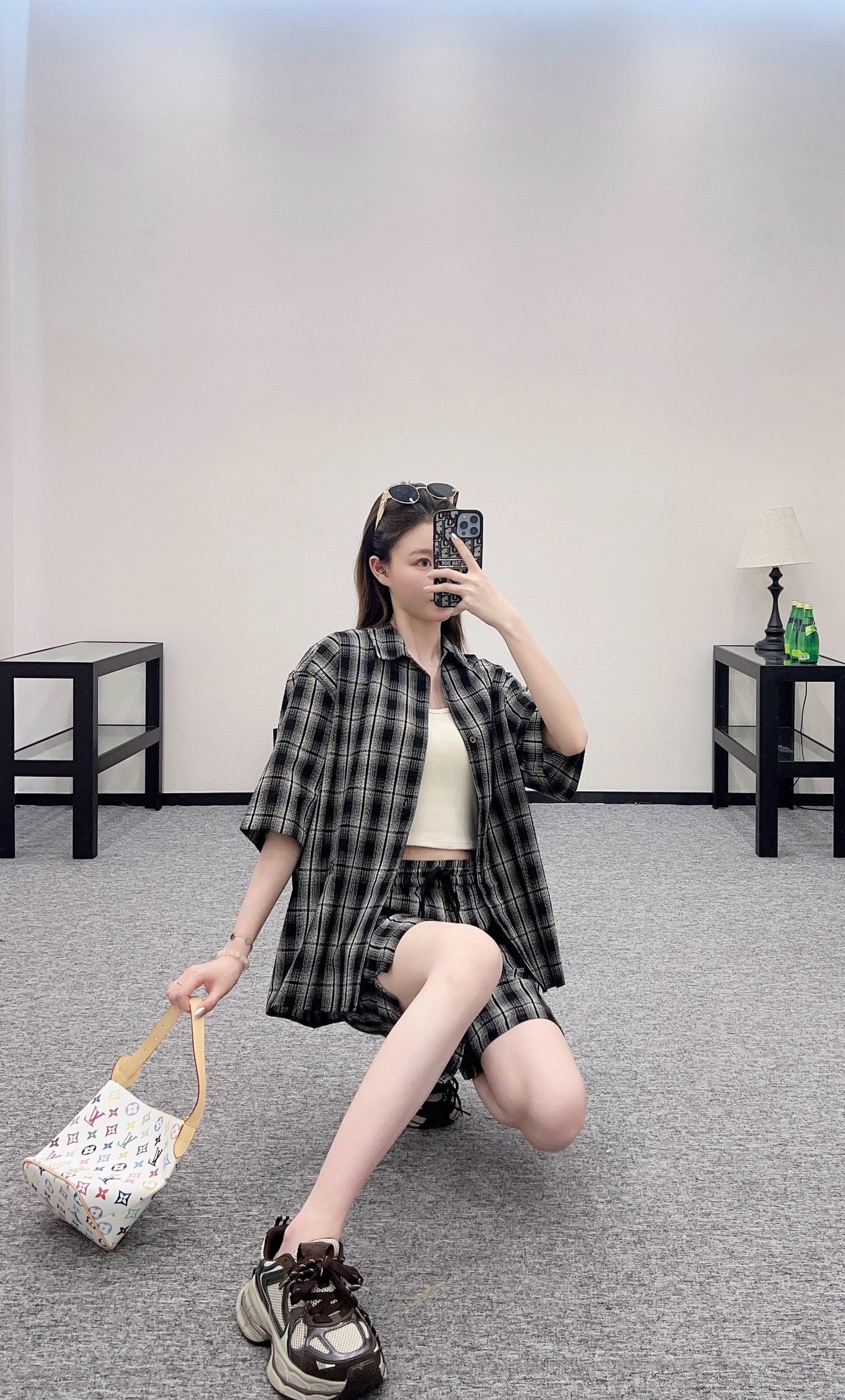L*♥2025 new products on sale Plaid short-sleeved shirt and shorts set