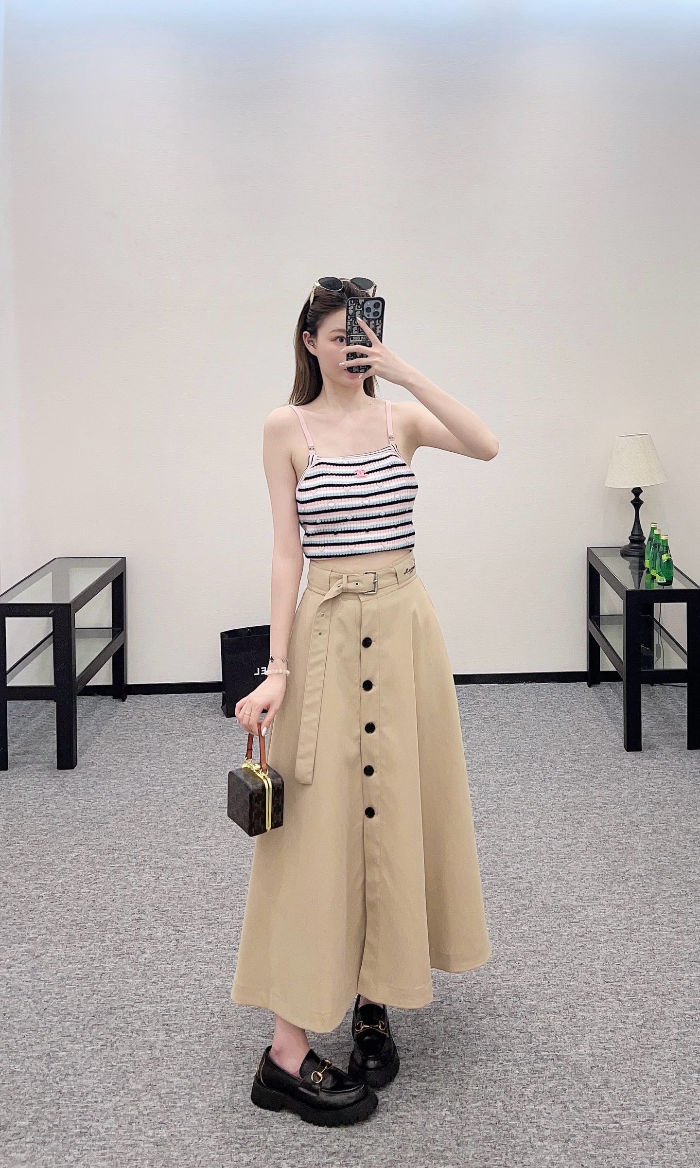 D*♥2025 new products Perforated belt button high waist umbrella skirt