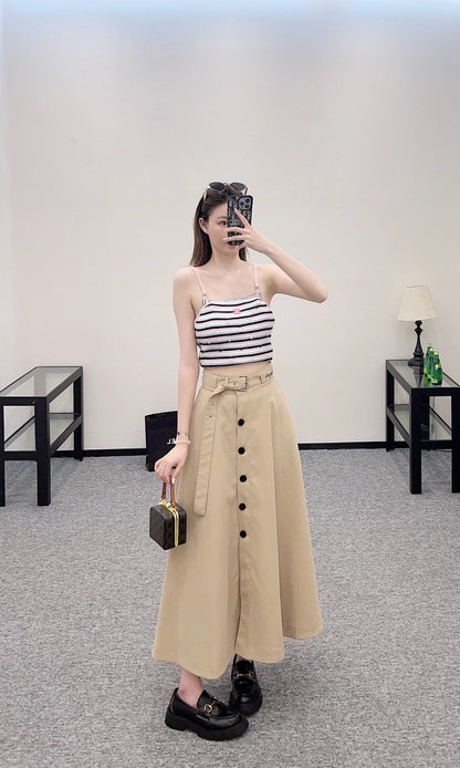 D*♥2025 new products Perforated belt button high waist umbrella skirt