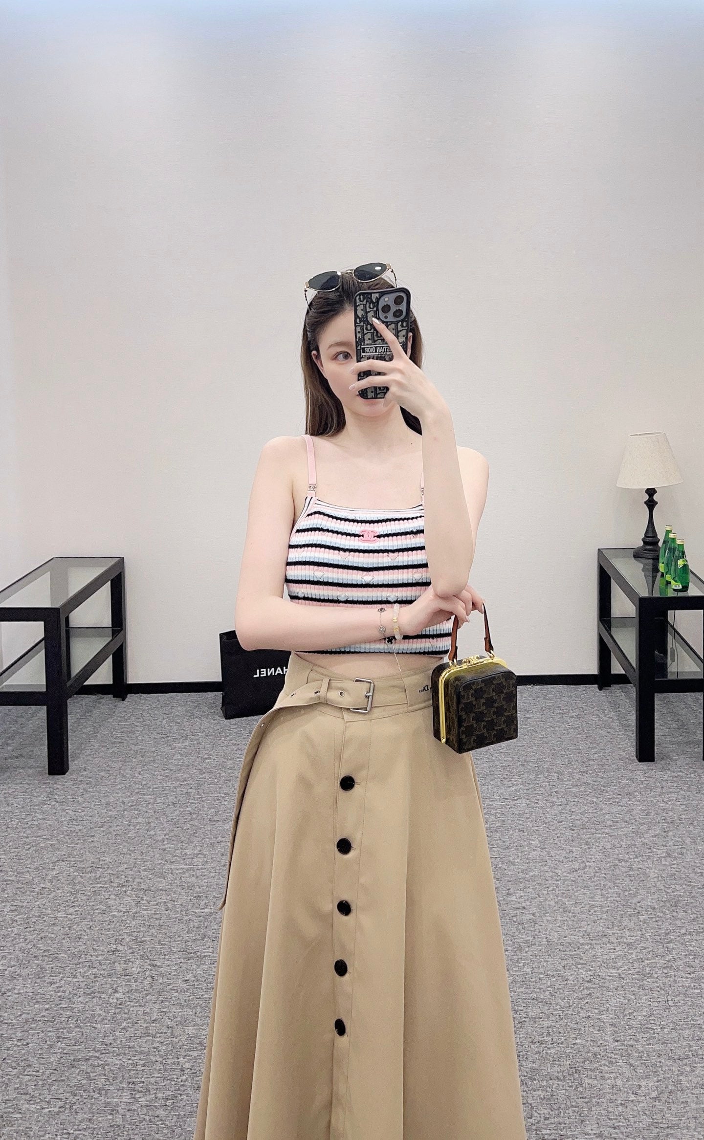 D*♥2025 new products Perforated belt button high waist umbrella skirt