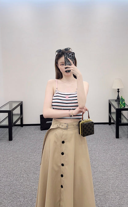D*♥2025 new products Perforated belt button high waist umbrella skirt