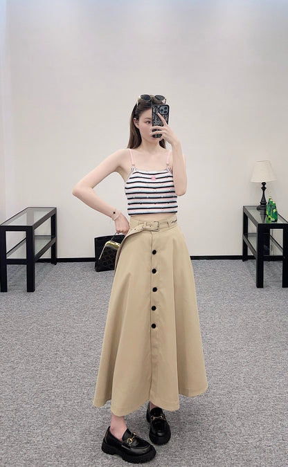 D*♥2025 new products Perforated belt button high waist umbrella skirt