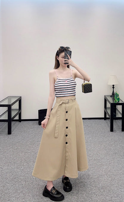 D*♥2025 new products Perforated belt button high waist umbrella skirt