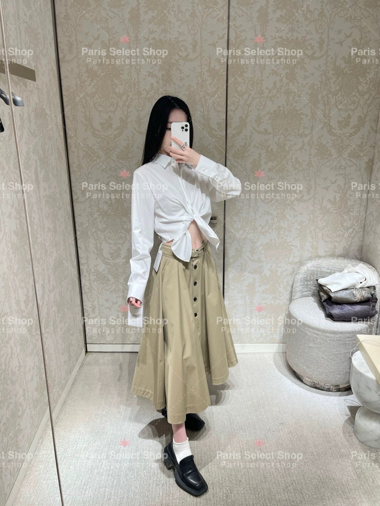 D*♥2025 new products Perforated belt button high waist umbrella skirt