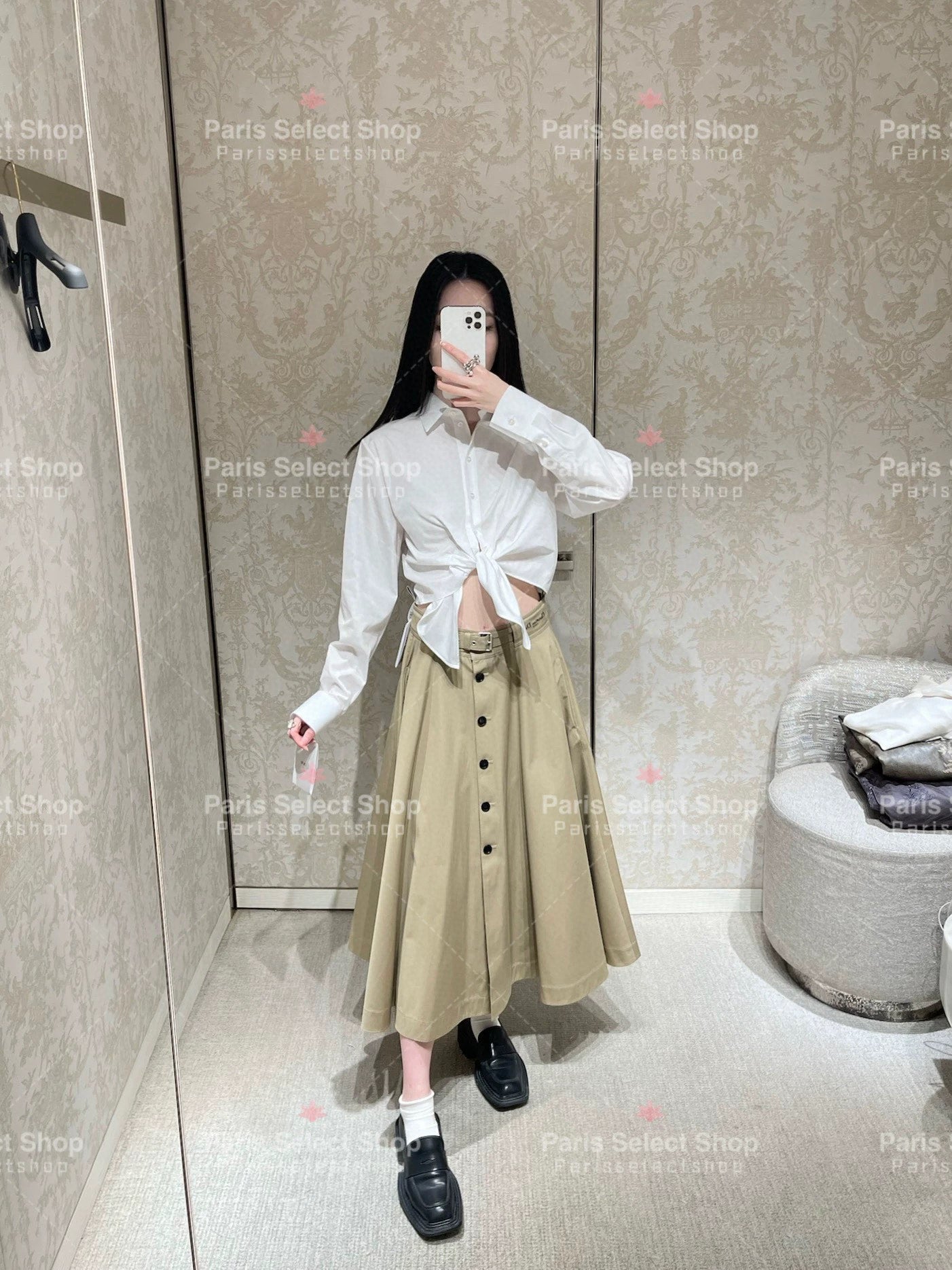 D*♥2025 new products Perforated belt button high waist umbrella skirt