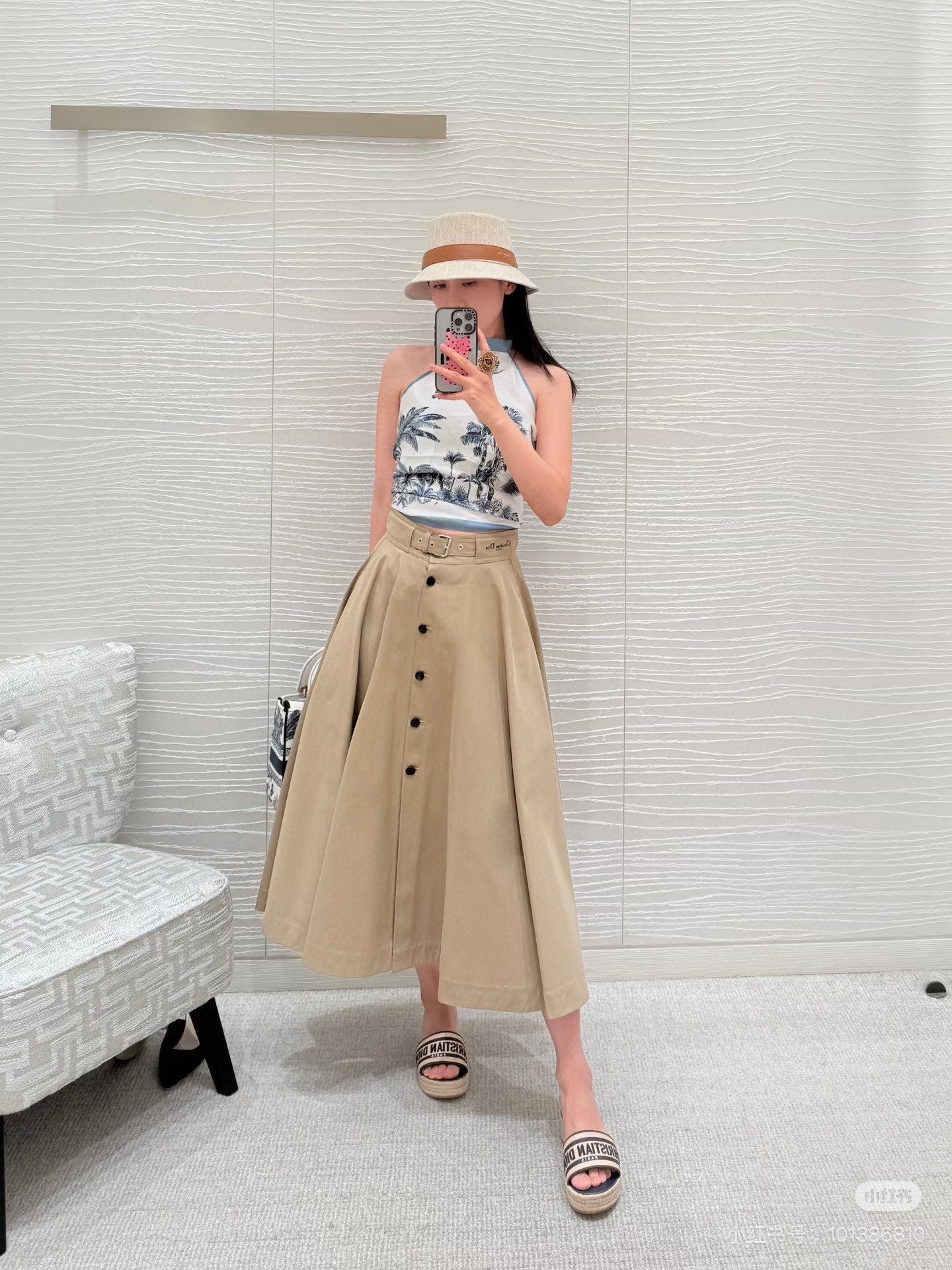 D*♥2025 new products Perforated belt button high waist umbrella skirt