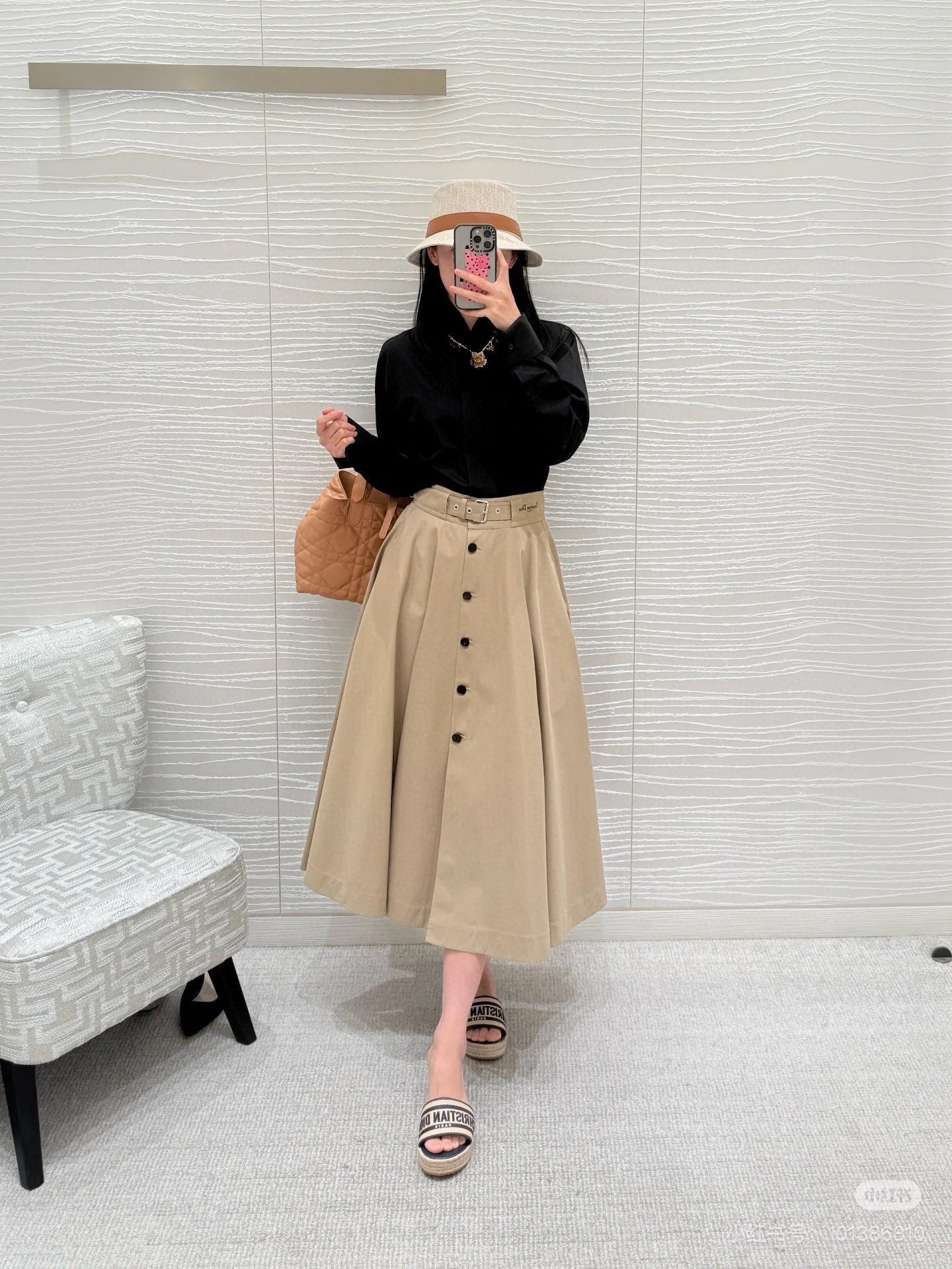 D*♥2025 new products Perforated belt button high waist umbrella skirt