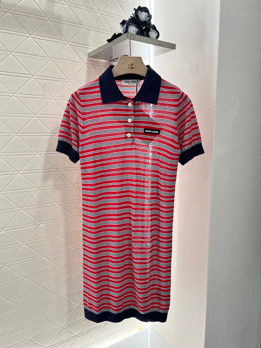 Mi*mi*♥2025 new products are on sale Lapel striped knitted dress