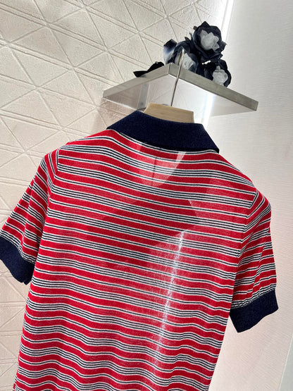 Mi*mi*♥2025 new products are on sale Lapel striped knitted short sleeves