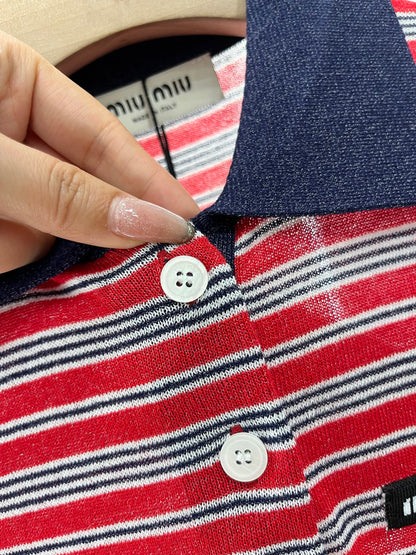 Mi*mi*♥2025 new products are on sale Lapel striped knitted short sleeves