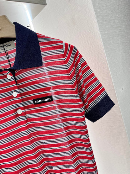 Mi*mi*♥2025 new products are on sale Lapel striped knitted short sleeves