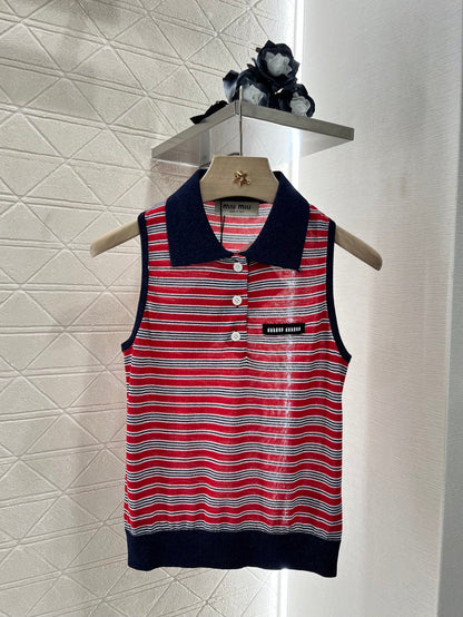 Mi*mi*♥2025 new products are on sale Lapel striped knitted vest