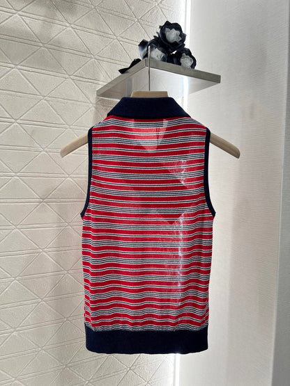 Mi*mi*♥2025 new products are on sale Lapel striped knitted vest
