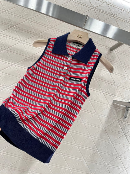 Mi*mi*♥2025 new products are on sale Lapel striped knitted vest