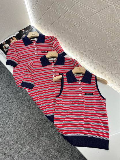 Mi*mi*♥2025 new products are on sale Lapel striped knitted vest