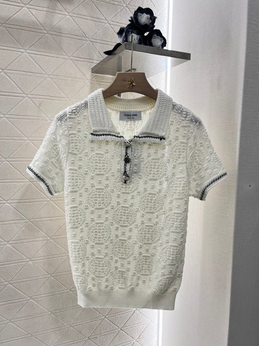 T*♥2025 new products Knitted lapel short sleeves