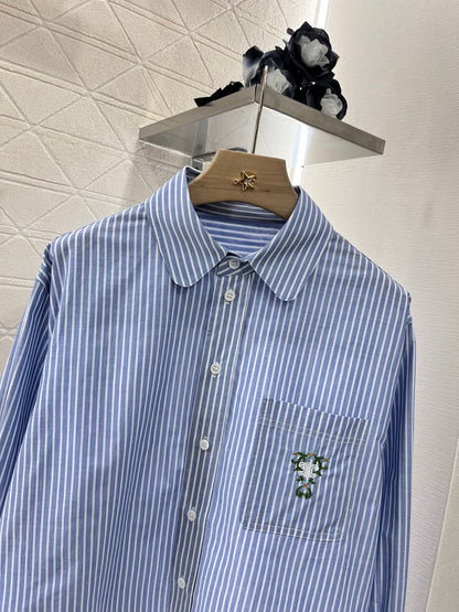C*♥2025 new products Lapel embroidered striped shirt