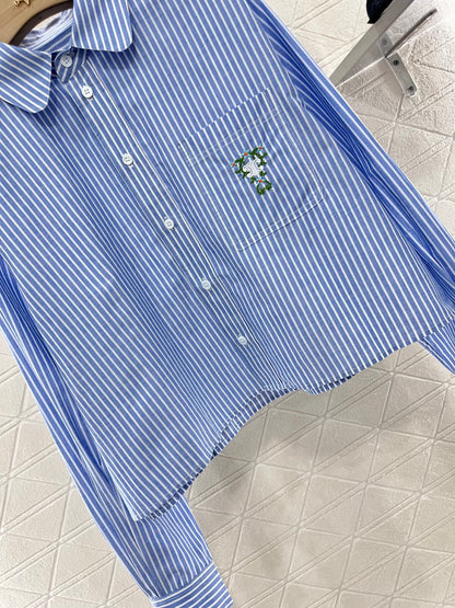 C*♥2025 new products Lapel embroidered striped shirt