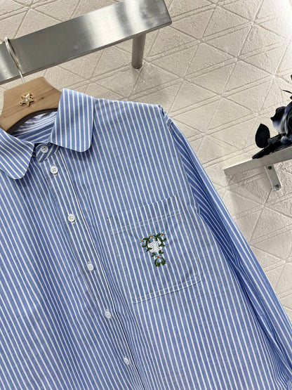 C*♥2025 new products Lapel embroidered striped shirt