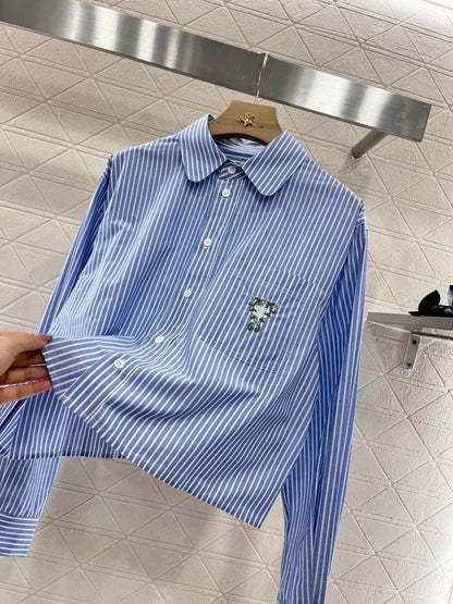 C*♥2025 new products Lapel embroidered striped shirt