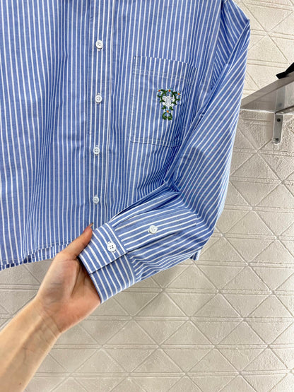 C*♥2025 new products Lapel embroidered striped shirt