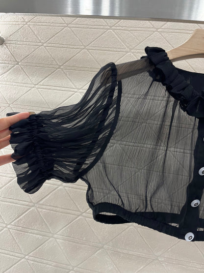 C*♥2025 new products Short waist lace see-through top