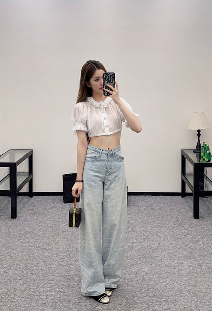 C*♥2025 new products Short waist lace see-through top