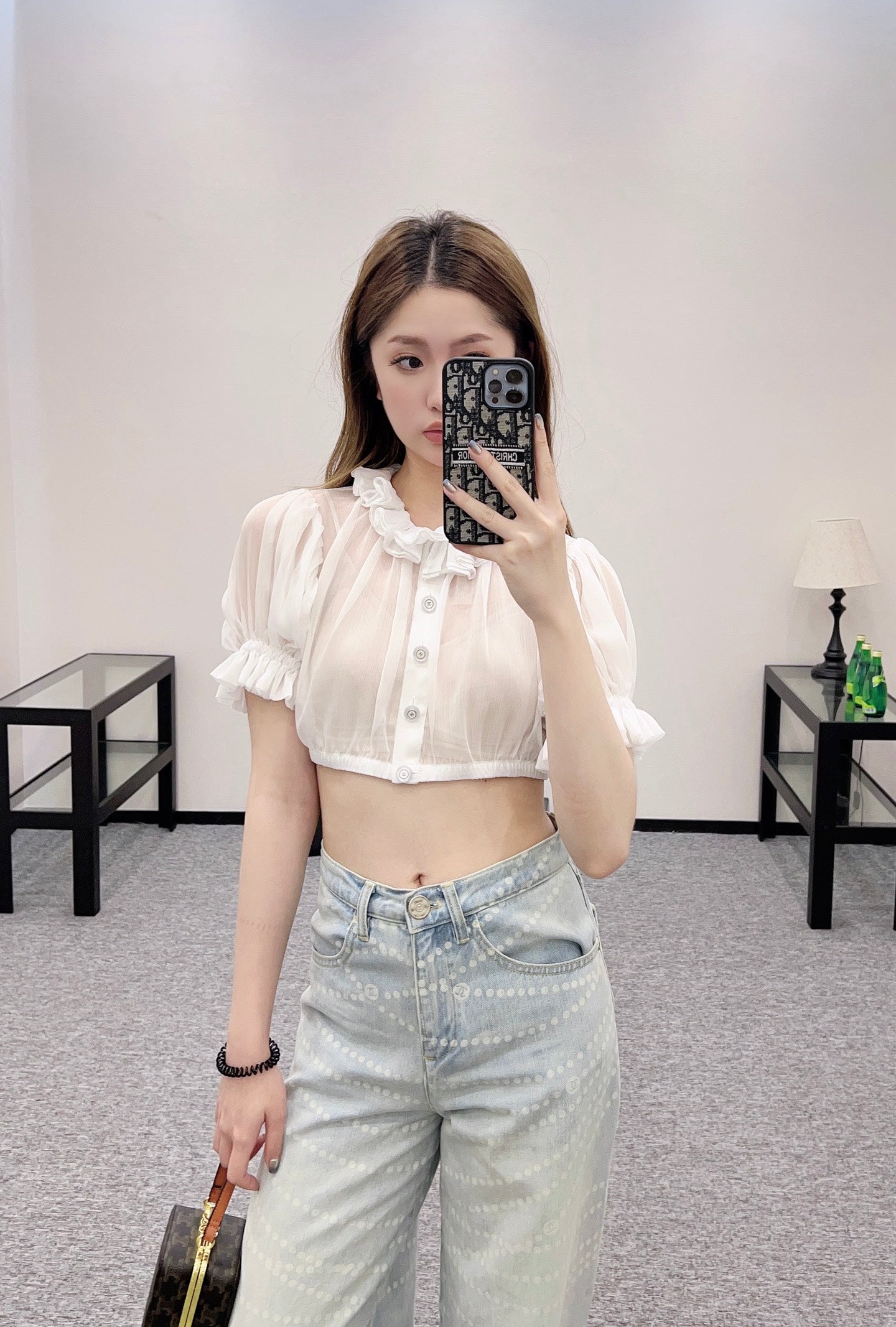 C*♥2025 new products Short waist lace see-through top