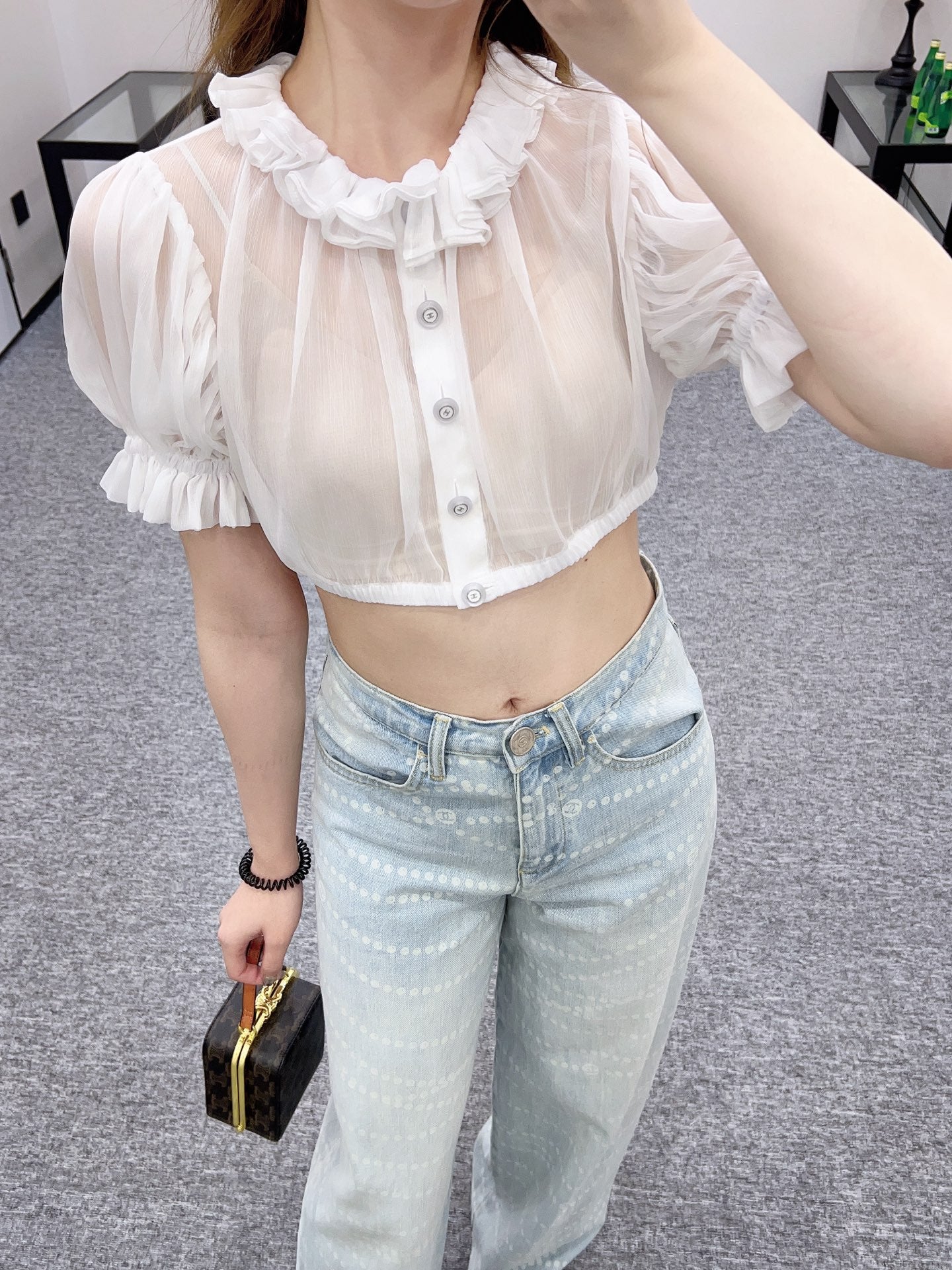 C*♥2025 new products Short waist lace see-through top