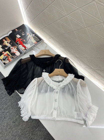 C*♥2025 new products Short waist lace see-through top
