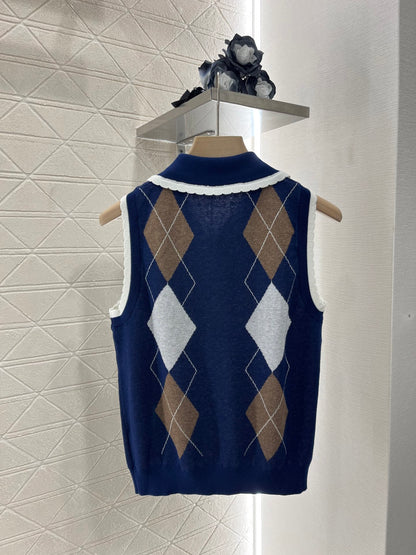 Mi*mi*♥2025 new products are on sale Diamond-patterned 𝑝𝑜𝑙𝑜 knitted vest