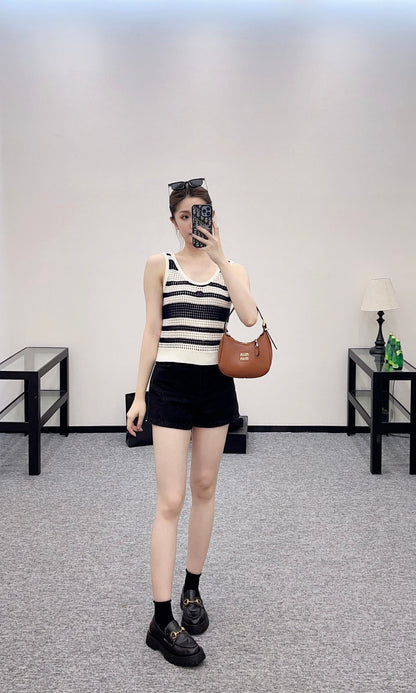 C*♥2025 new products Striped hollow knitted vest